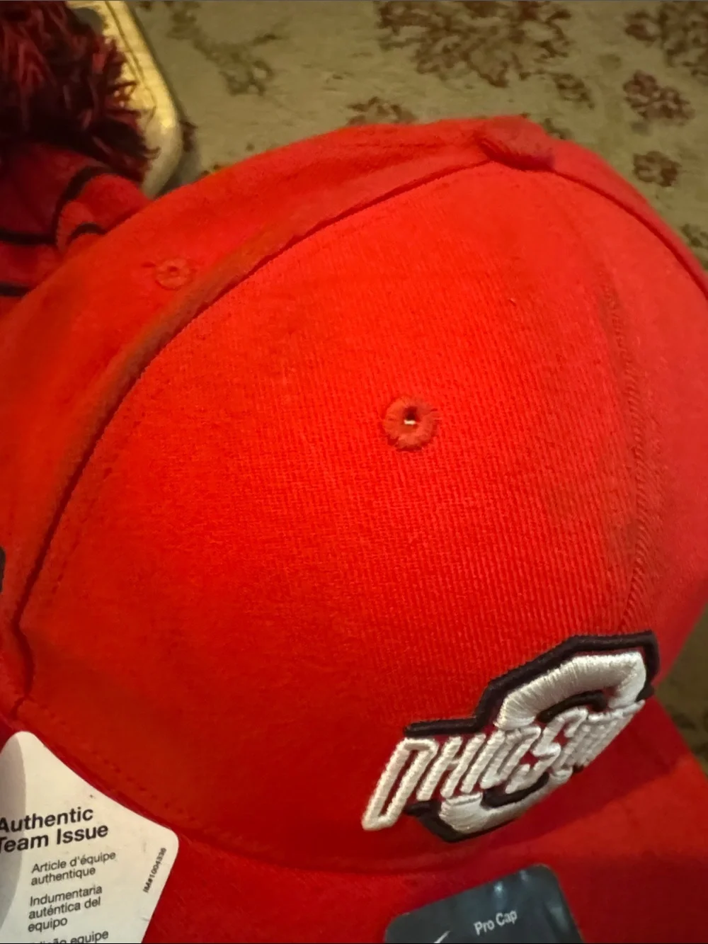 Ohio State Red Pom Baseball Cap and Red Striped Knit Beanie Hat Set
